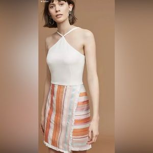 Anthropologie White and Multicolor Halter Dress